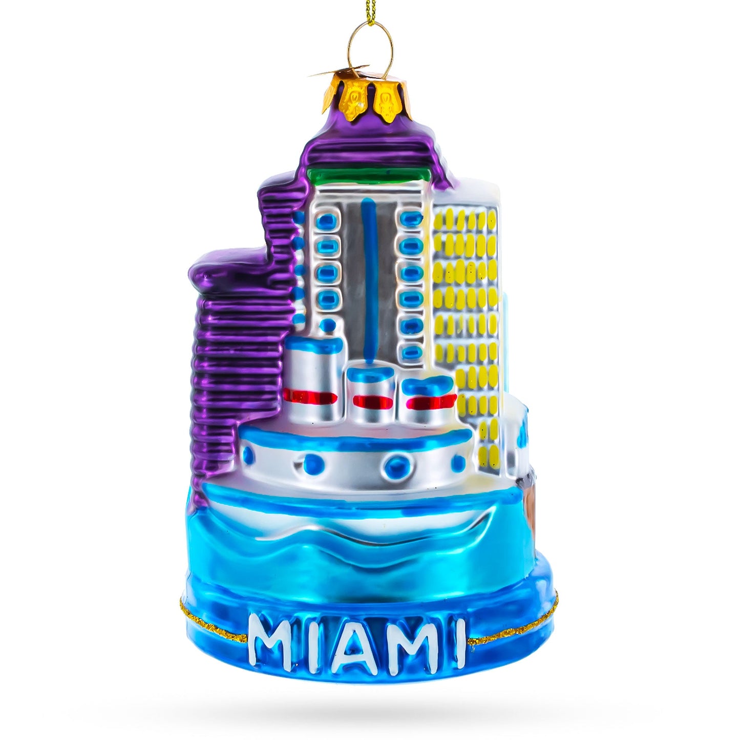 Landmarks of Miami, Florida Glass Christmas Ornament