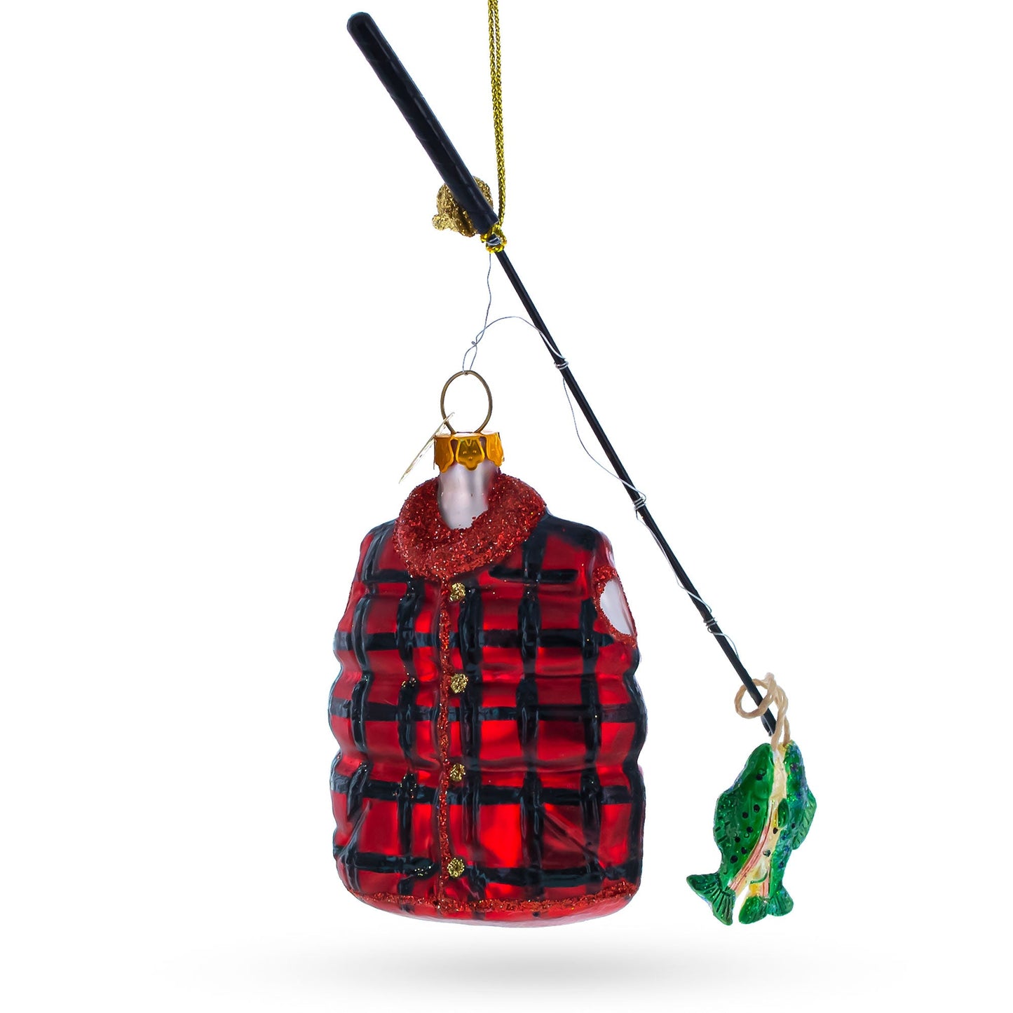 Fisherman Jacket and Rod Glass Christmas Ornament