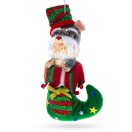 Puppy in Stocking Glass Christmas Ornament