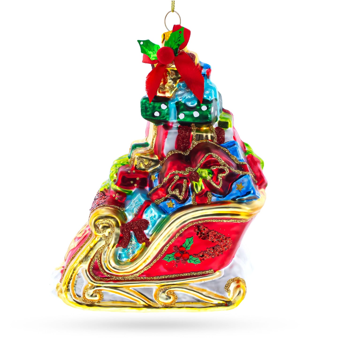 Sleigh Full of Gifts Glass Christmas Ornament