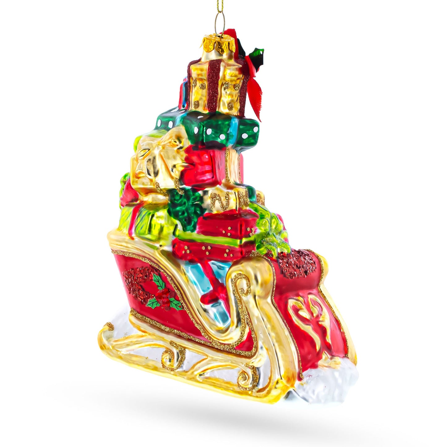 Sleigh Full of Gifts Glass Christmas Ornament