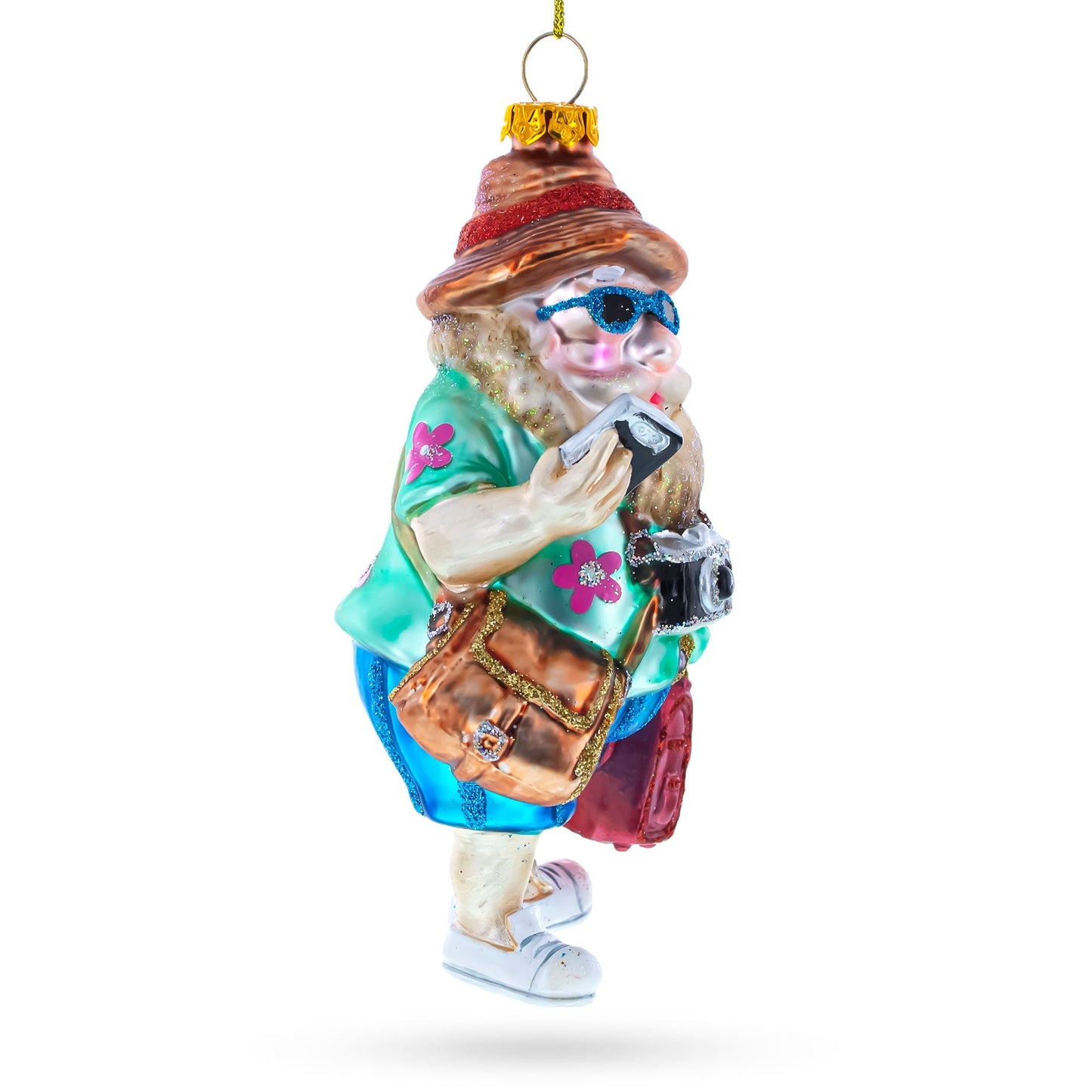 Santa the Traveler Glass Christmas Ornament