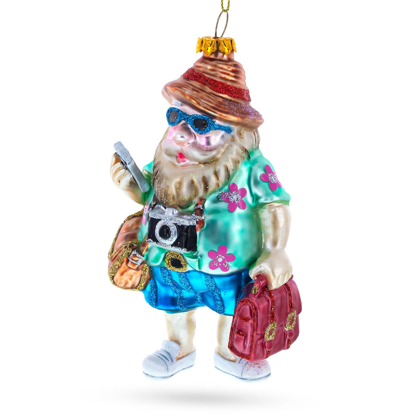 Santa the Traveler Glass Christmas Ornament