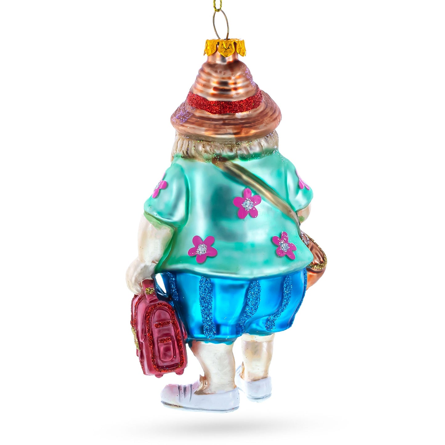 Santa the Traveler Glass Christmas Ornament