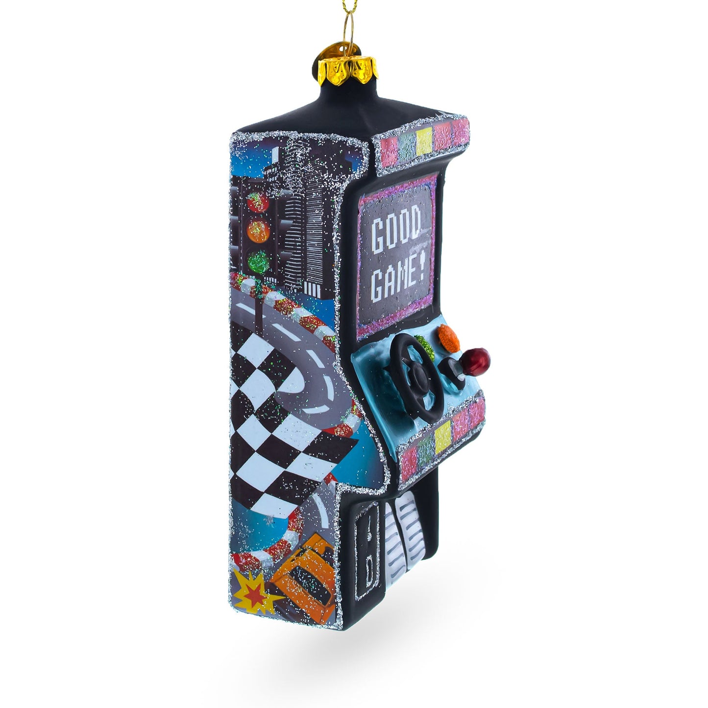 Retro Arcade Machine Glass Christmas Ornament