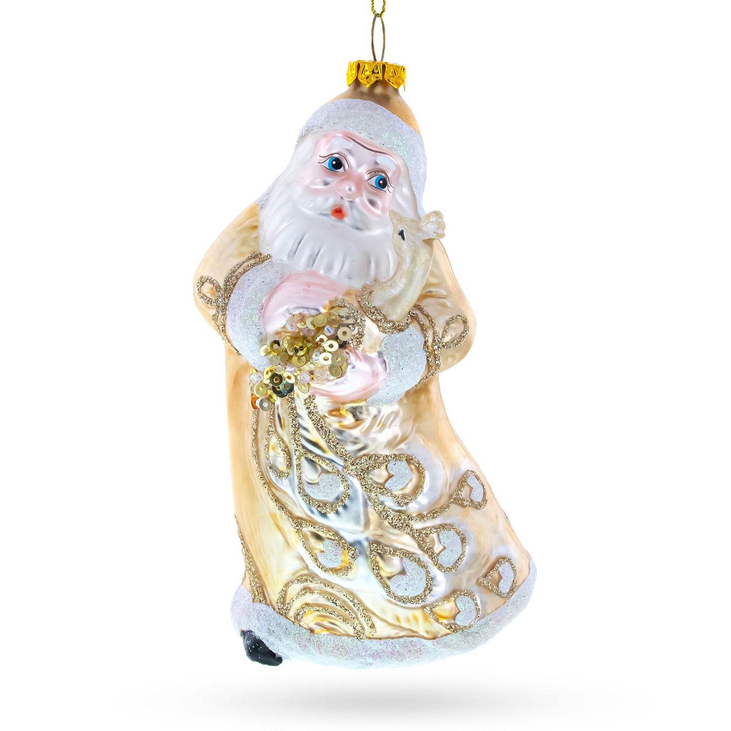 Santa in Golden Coat Glass Christmas Ornament