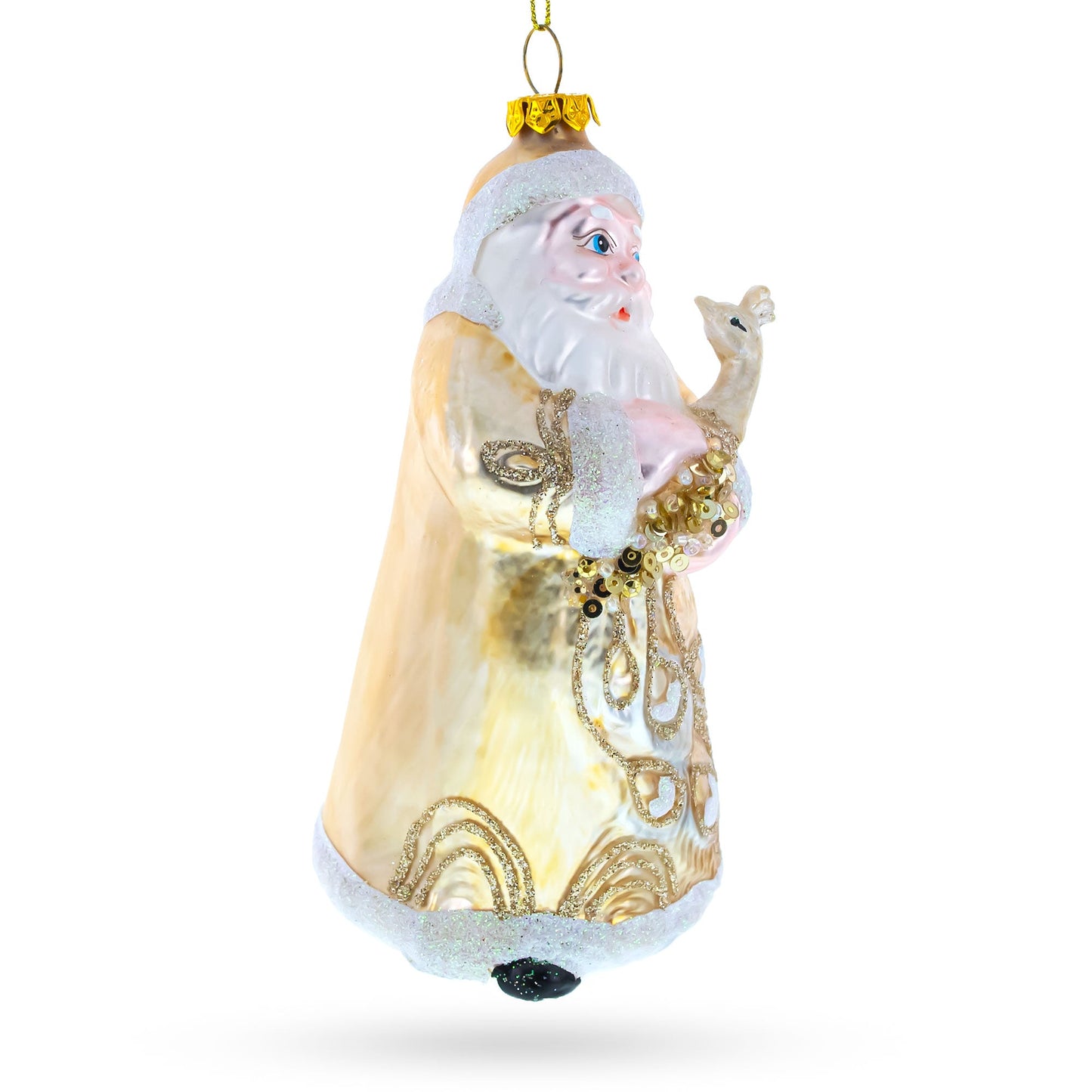 Santa in Golden Coat Glass Christmas Ornament
