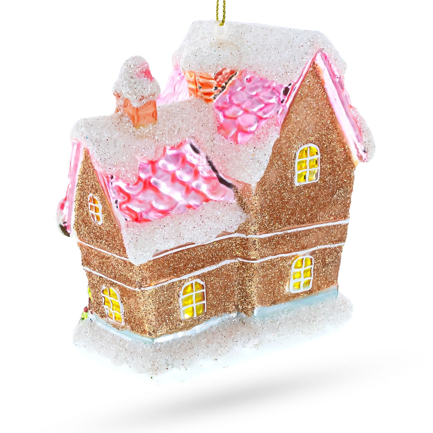 Decorated Gingerbread House Glass Christmas Ornament