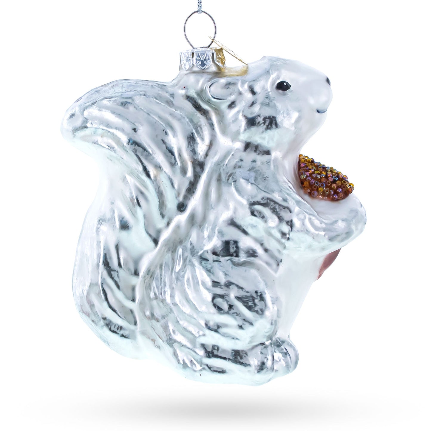 Silver Squirrel Retro Glass Christmas Ornament