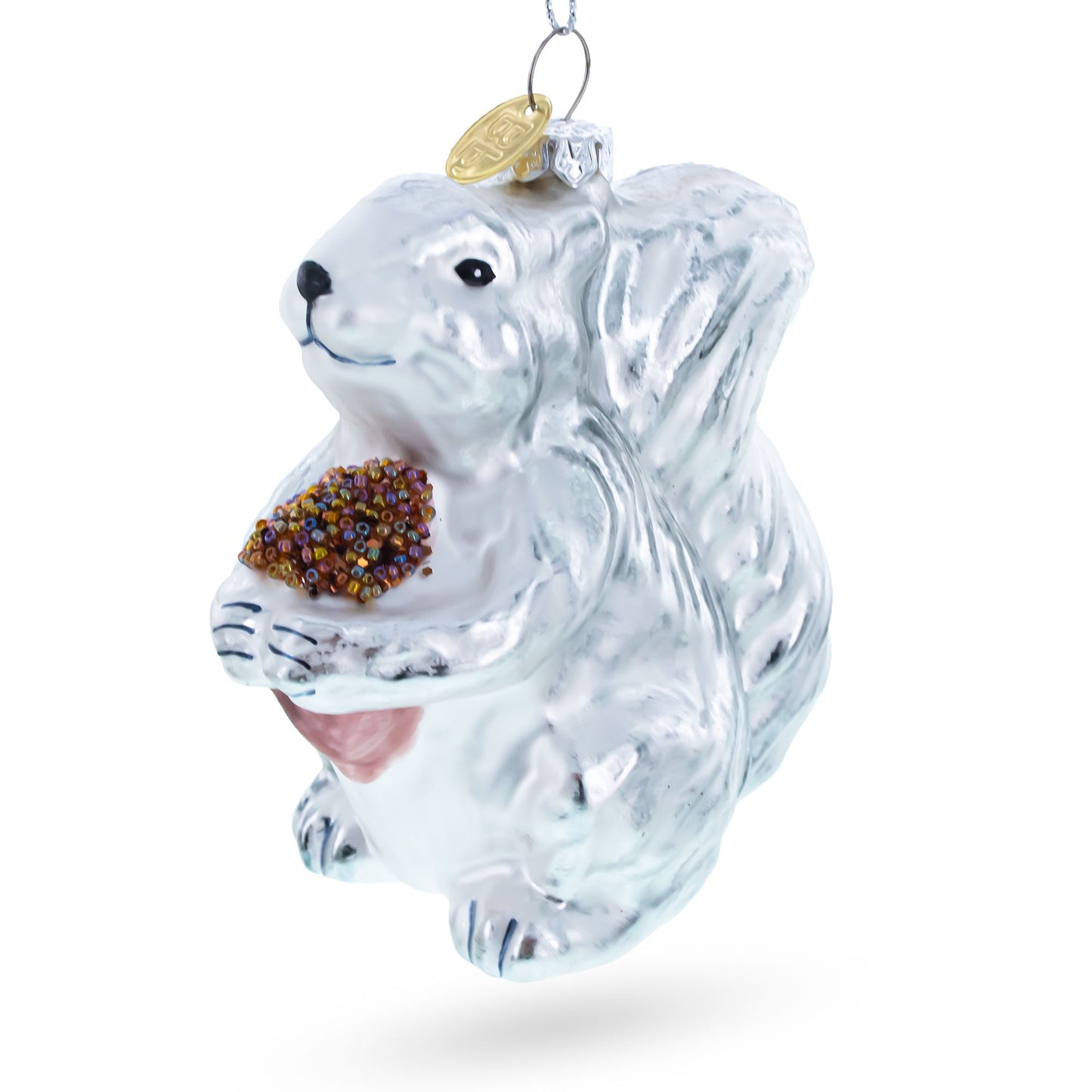 Silver Squirrel Retro Glass Christmas Ornament