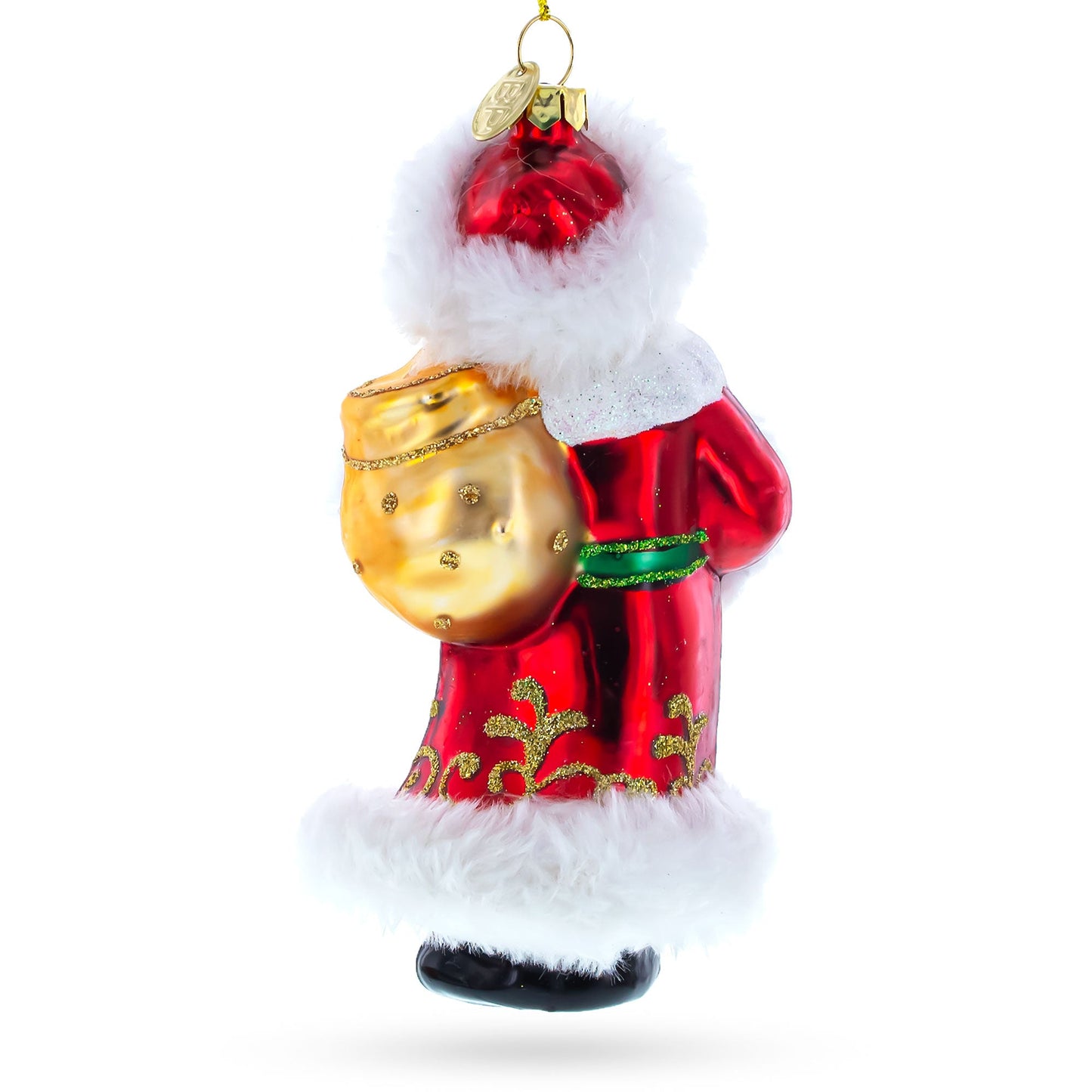 Santa in Fur Coat Glass Christmas Ornament