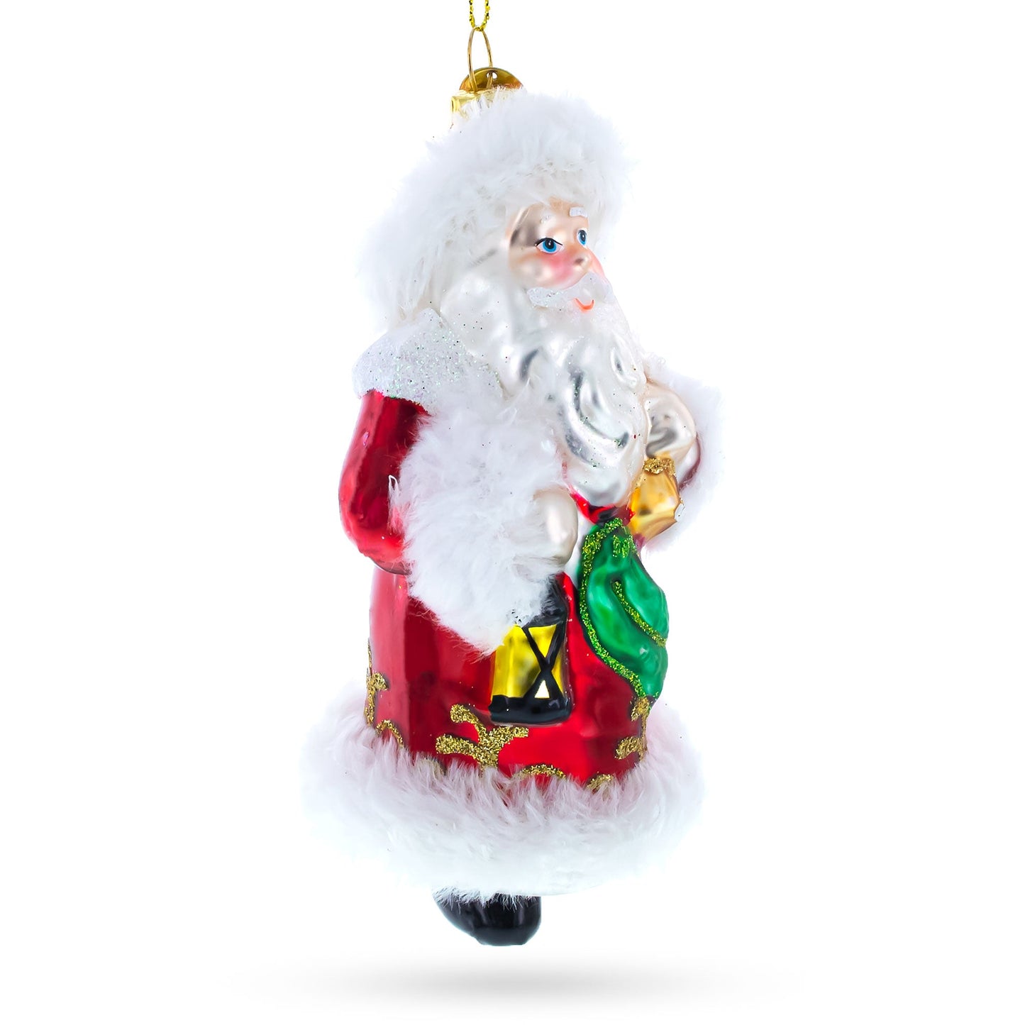 Santa in Fur Coat Glass Christmas Ornament