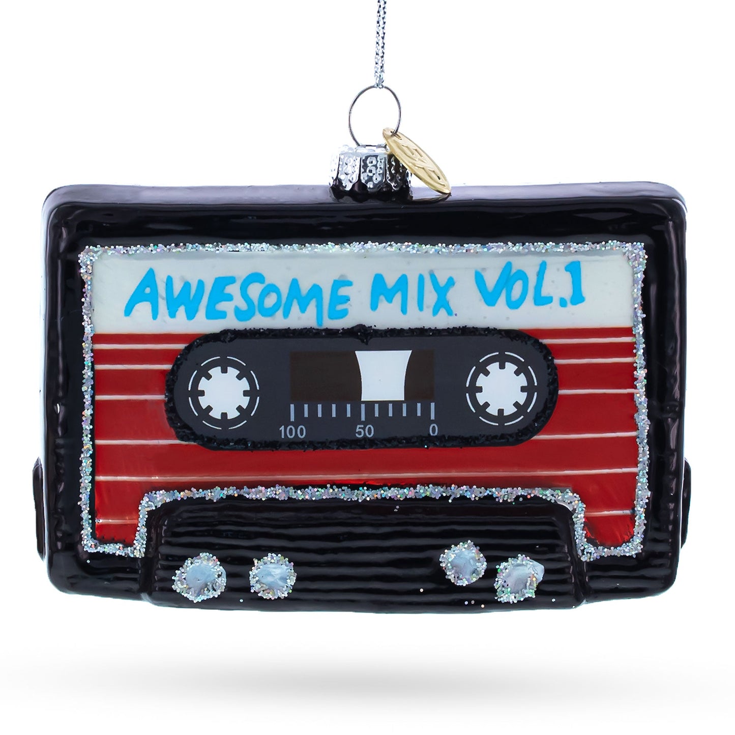 Audio Tape Cassette Glass Christmas Ornament