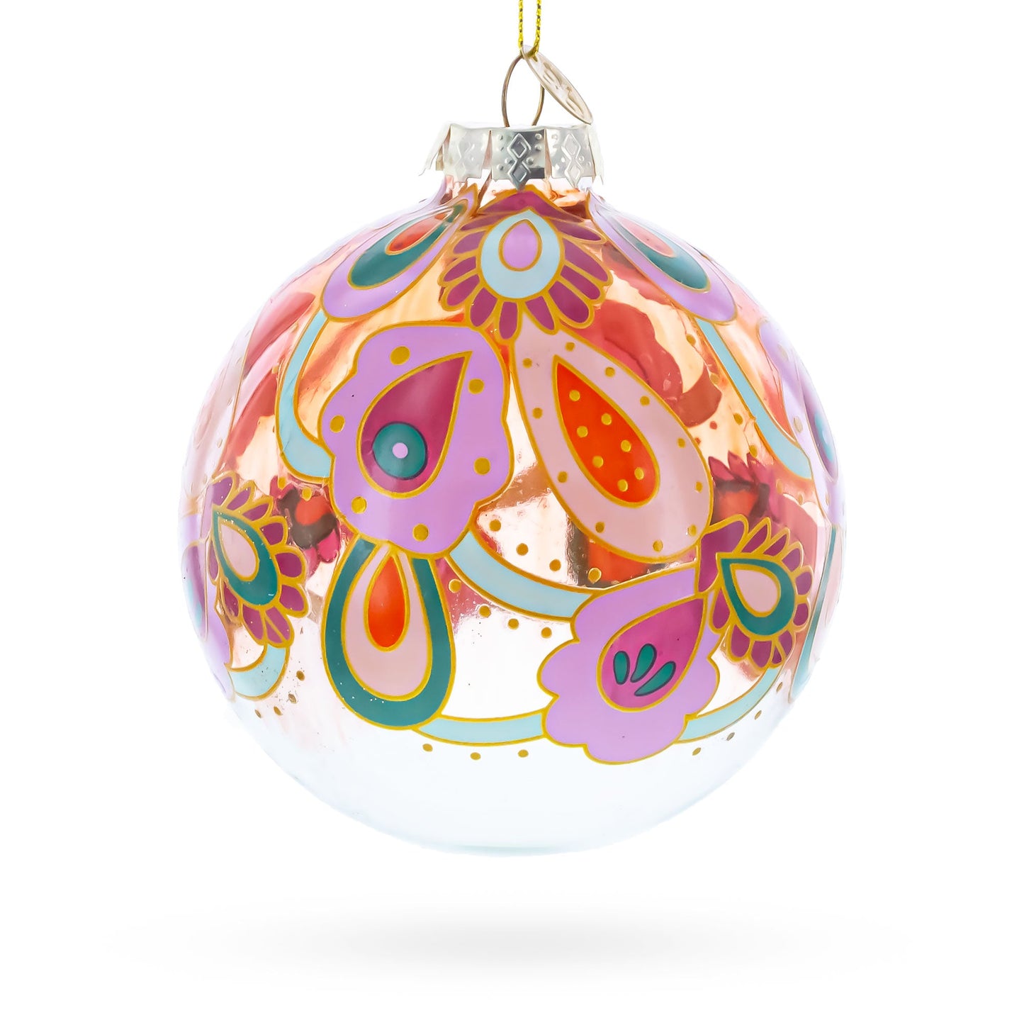 Bohemian Paisley Design Floral Glass Ball Christmas Ornament