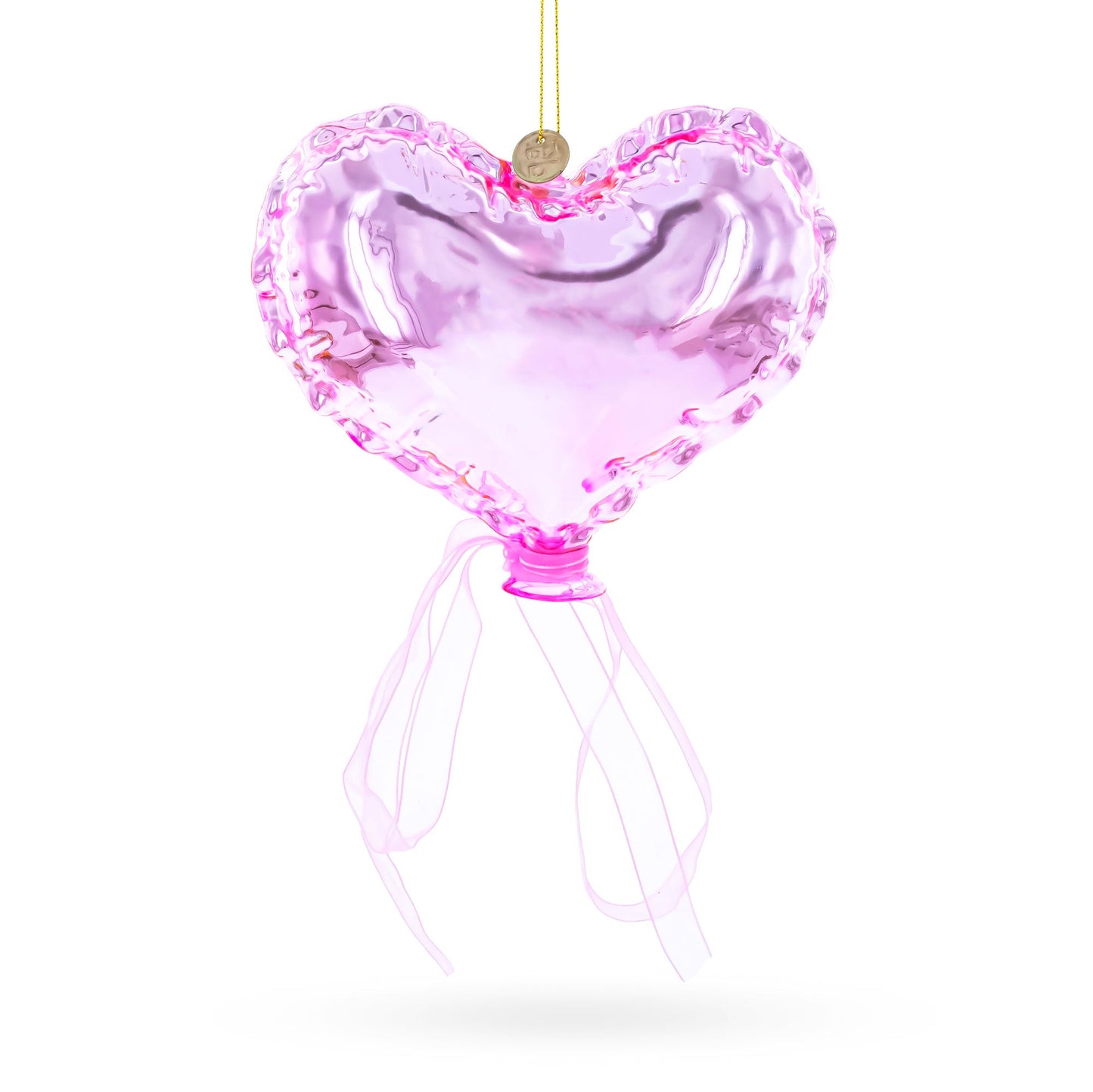 Pink Heart with Ribbon Glass Christmas Ornament