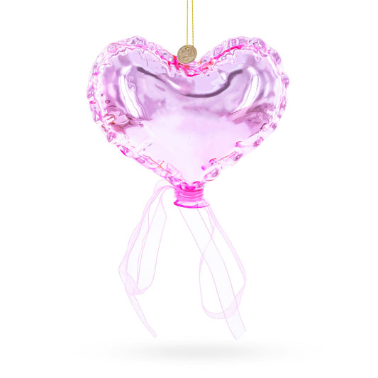 Pink Heart with Ribbon Glass Christmas Ornament