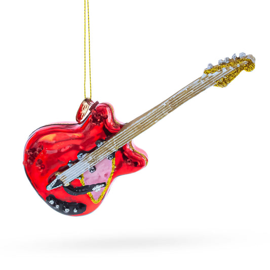 Red Electric Guitar Glass Christmas Ornament