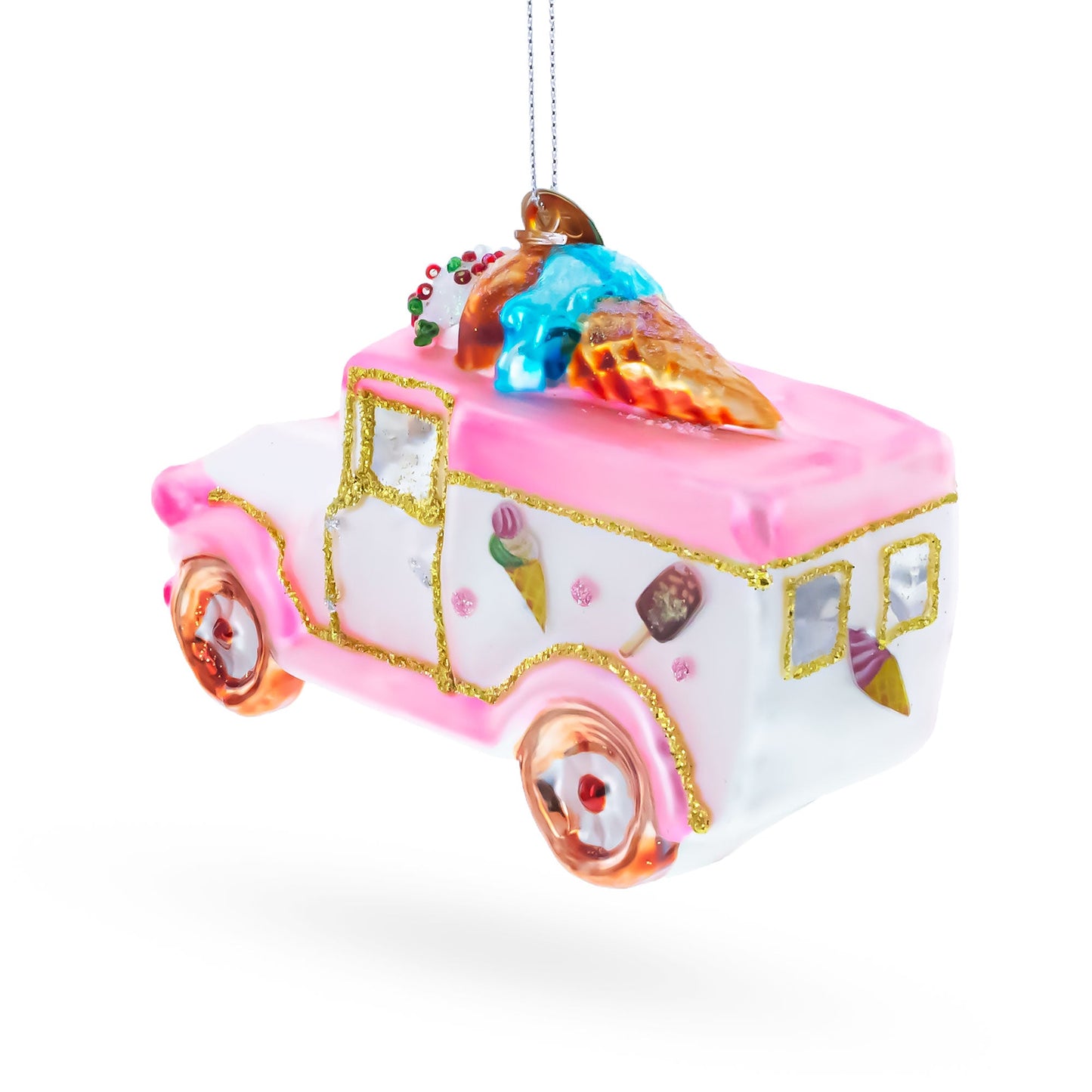 Ice Cream Truck Glass Christmas Ornament