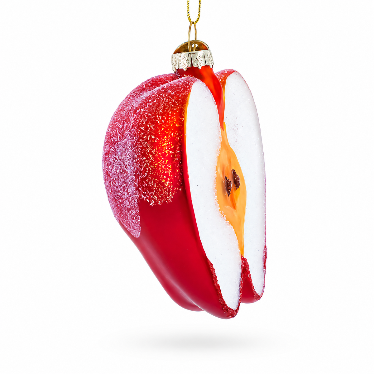 Red Apple Half with Seeds Glass Christmas Ornament