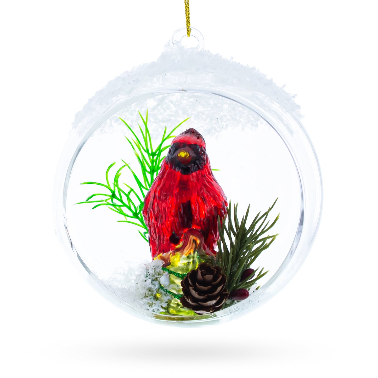 Red Cardinal Bird Encased in Glass Ball Christmas Ornament