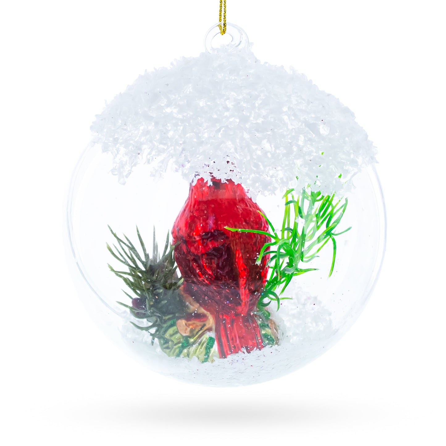 Red Cardinal Bird Encased in Glass Ball Christmas Ornament