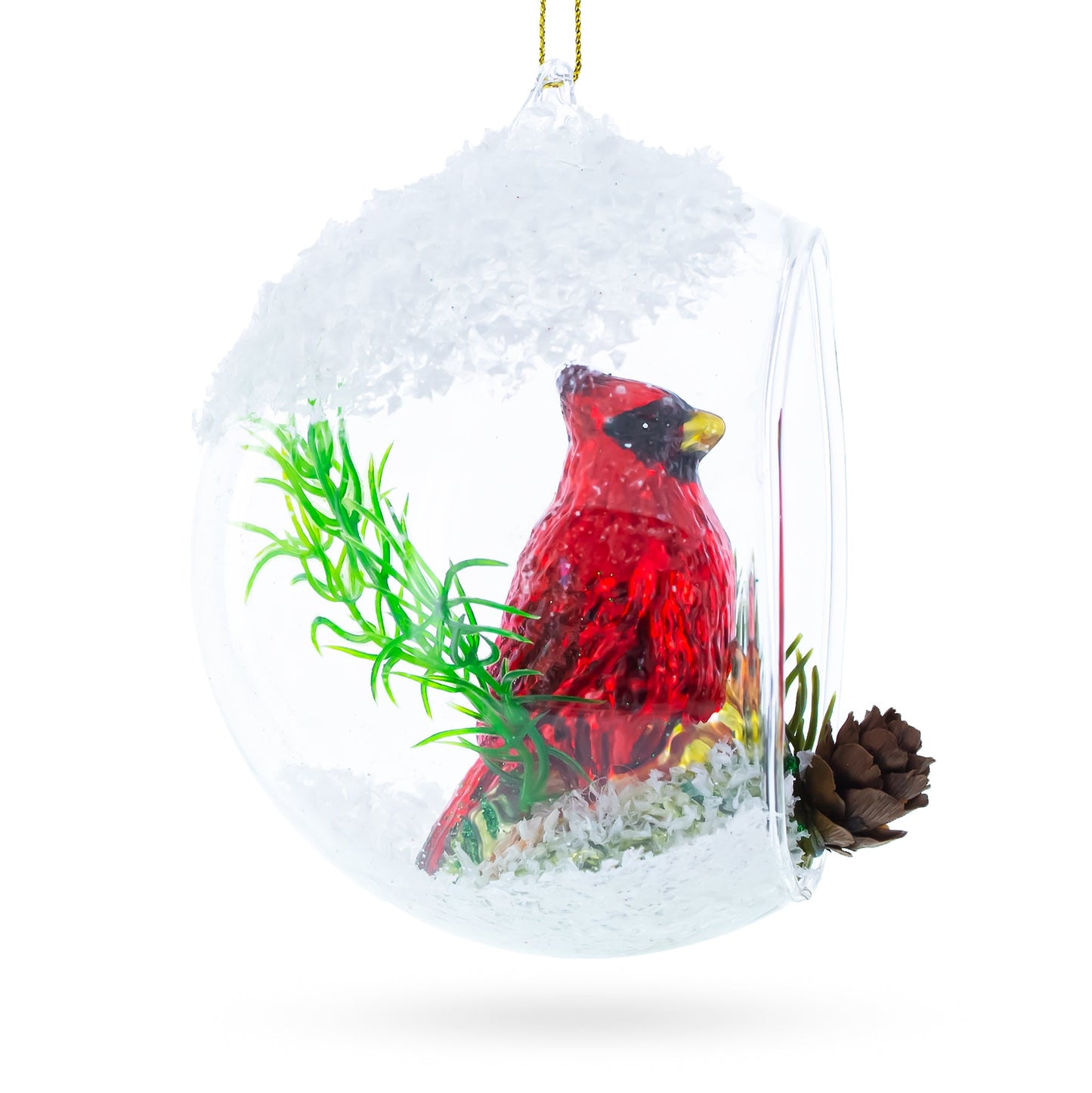 Red Cardinal Bird Encased in Glass Ball Christmas Ornament