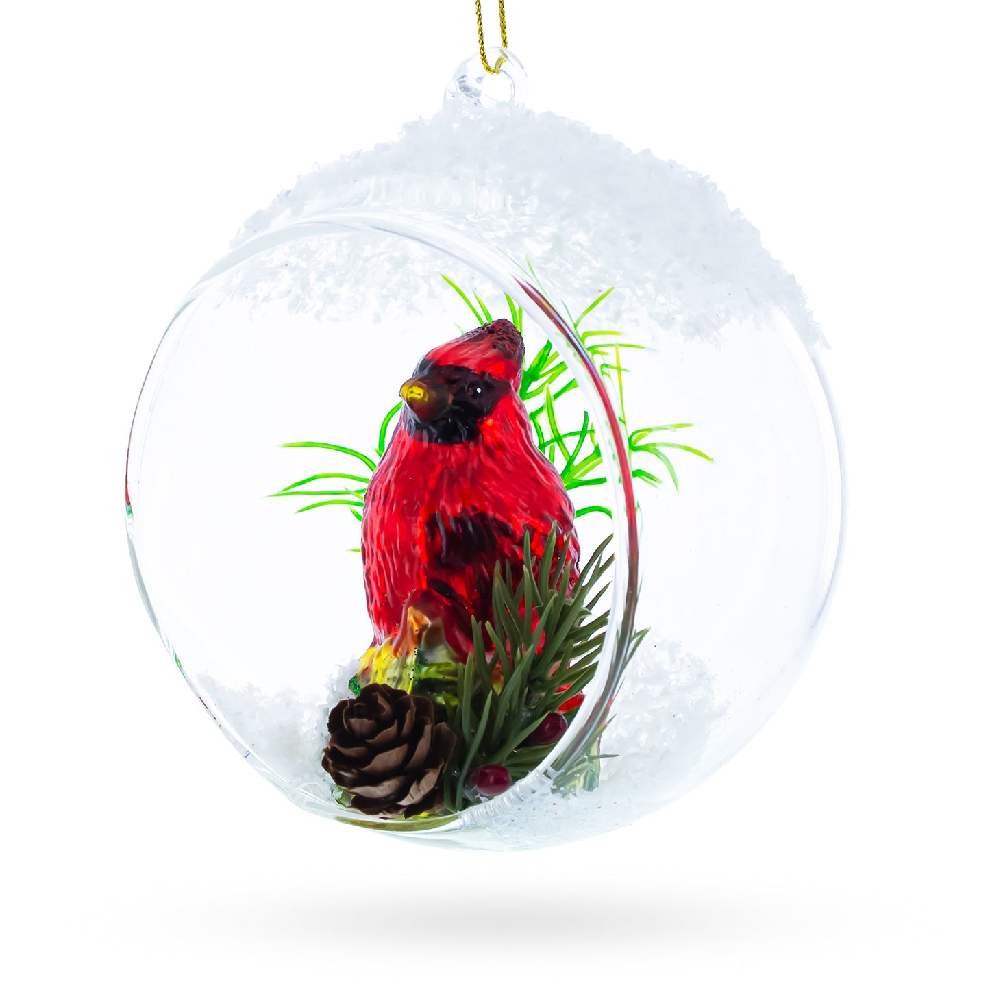 Red Cardinal Bird Encased in Glass Ball Christmas Ornament