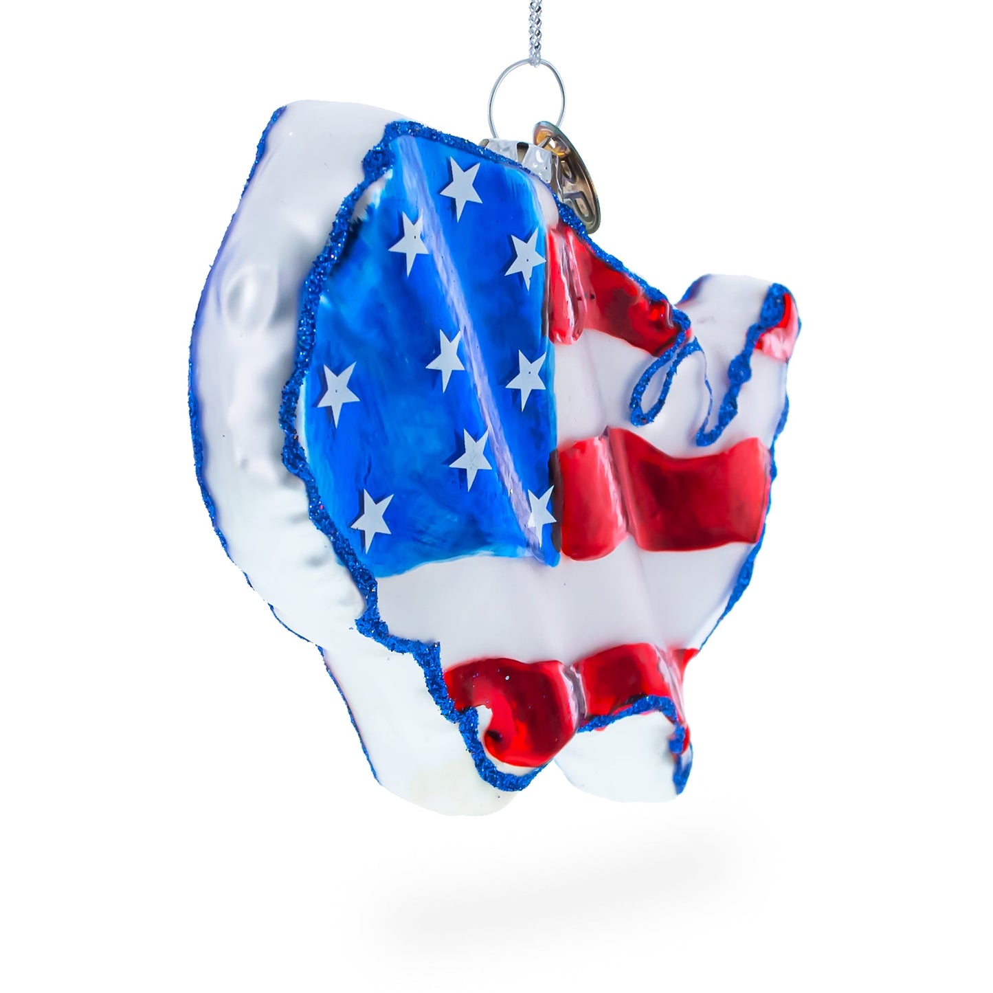 United States Flag on Map Glass Christmas Ornament