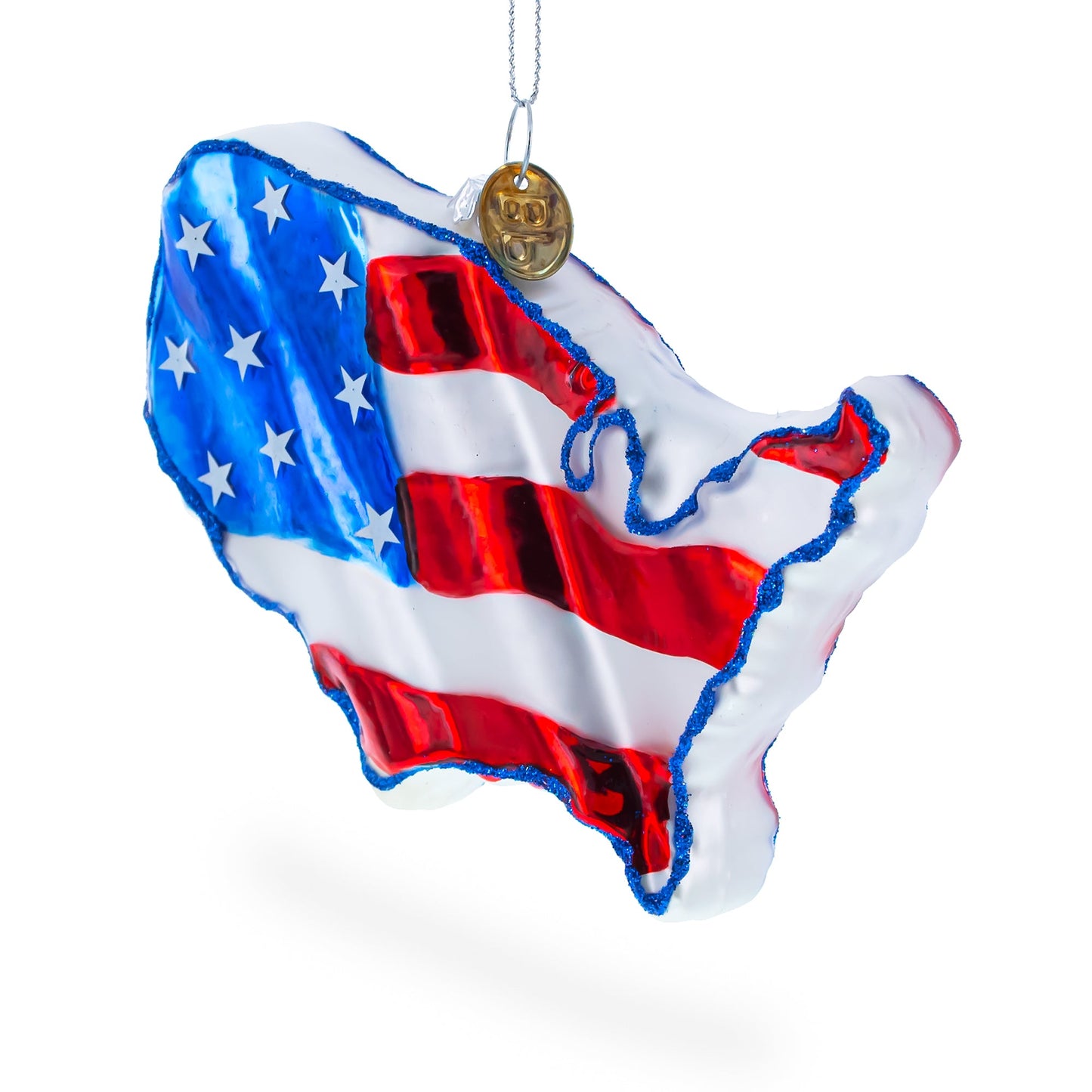 United States Flag on Map Glass Christmas Ornament
