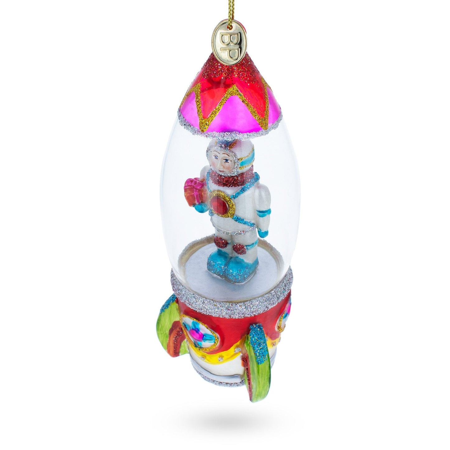 Trailblazing Astronaut Inside Spaceship Glass Christmas Ornament