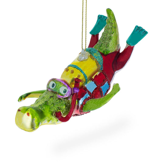 Alligator as a Scuba Diver Glass Christmas Ornament