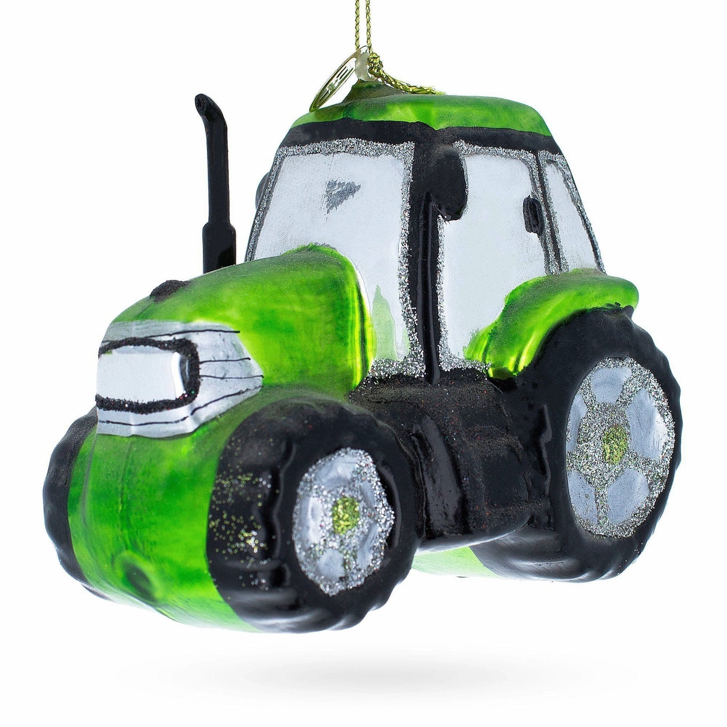 Rustic Green Tractor Glass Christmas Ornament