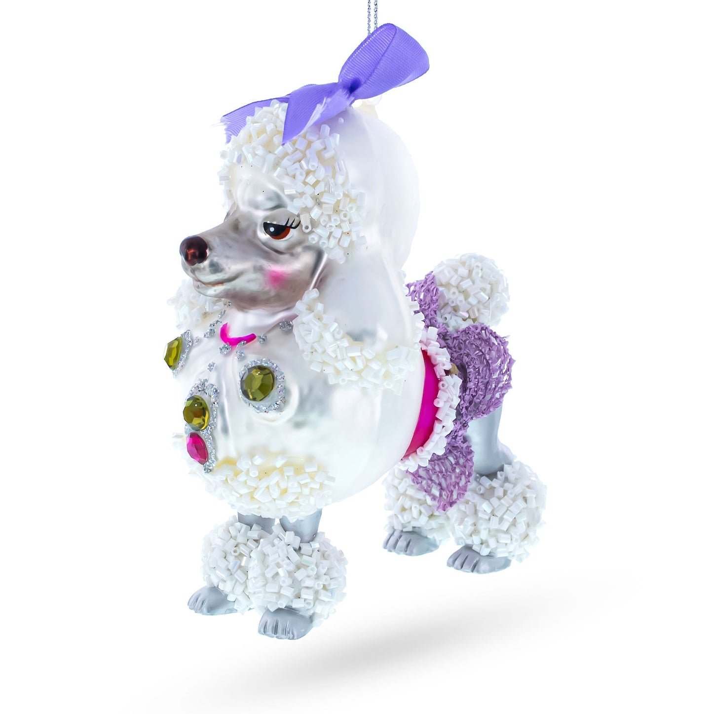 Bejeweled Poodle Glass Christmas Ornament