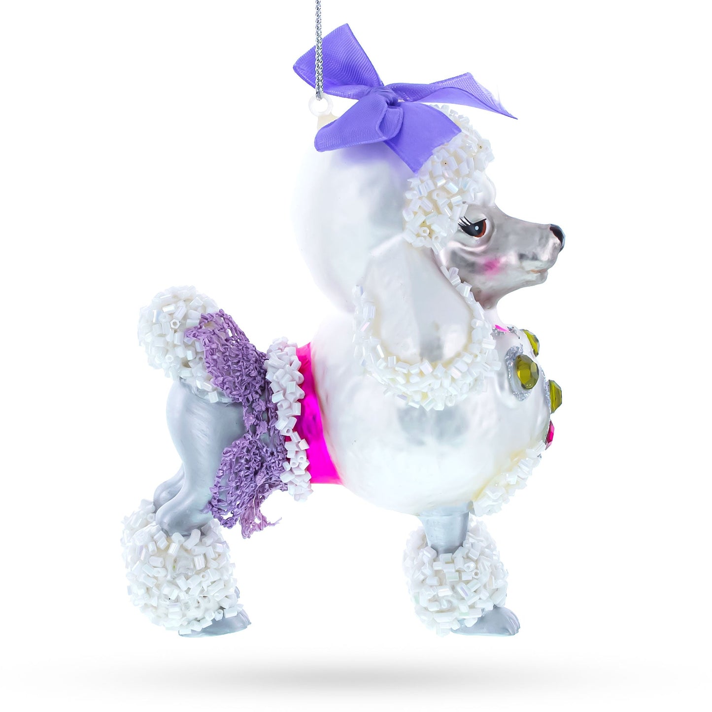 Bejeweled Poodle Glass Christmas Ornament