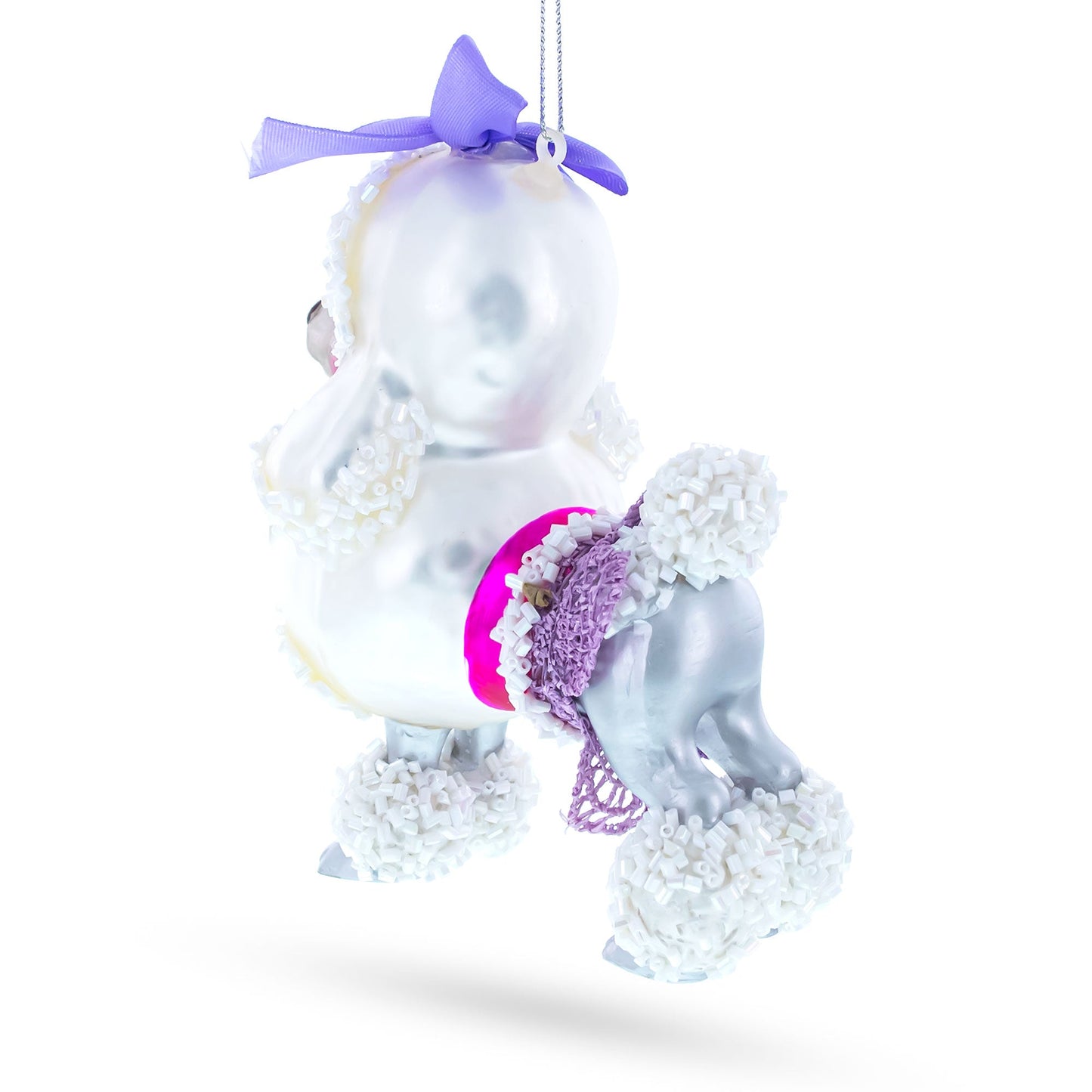 Bejeweled Poodle Glass Christmas Ornament