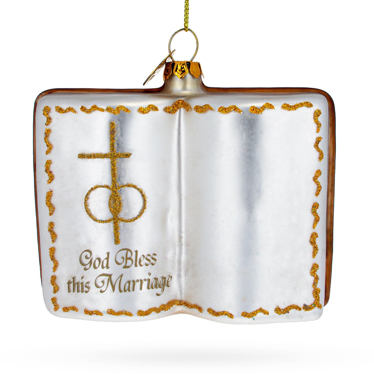 Romantic Wedding Book Glass Christmas Ornament