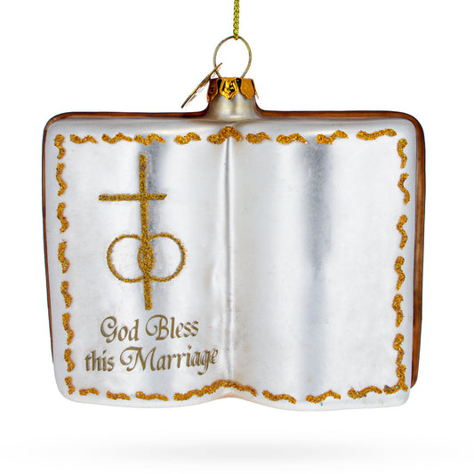 Romantic Wedding Book Glass Christmas Ornament