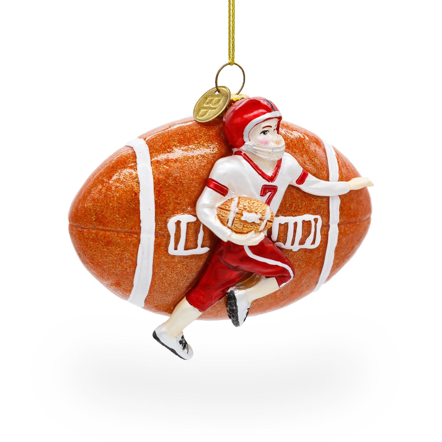 Football Player Glass Christmas Ornament