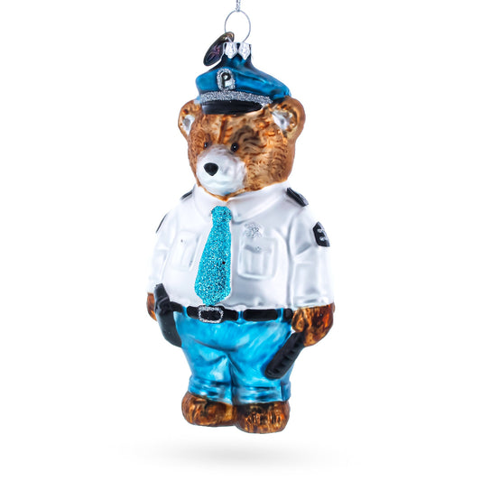 Police Bear Glass Christmas Ornament