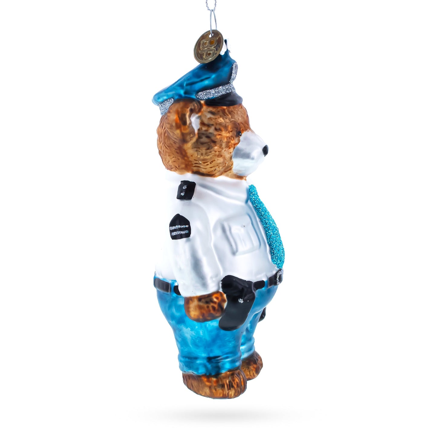 Police Bear Glass Christmas Ornament