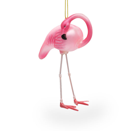 Pink Flamingo Glass Christmas Ornament