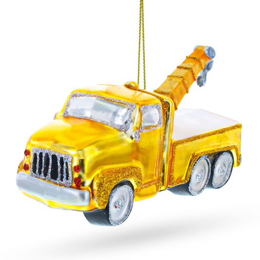 Tow Truck Glass Christmas Ornament