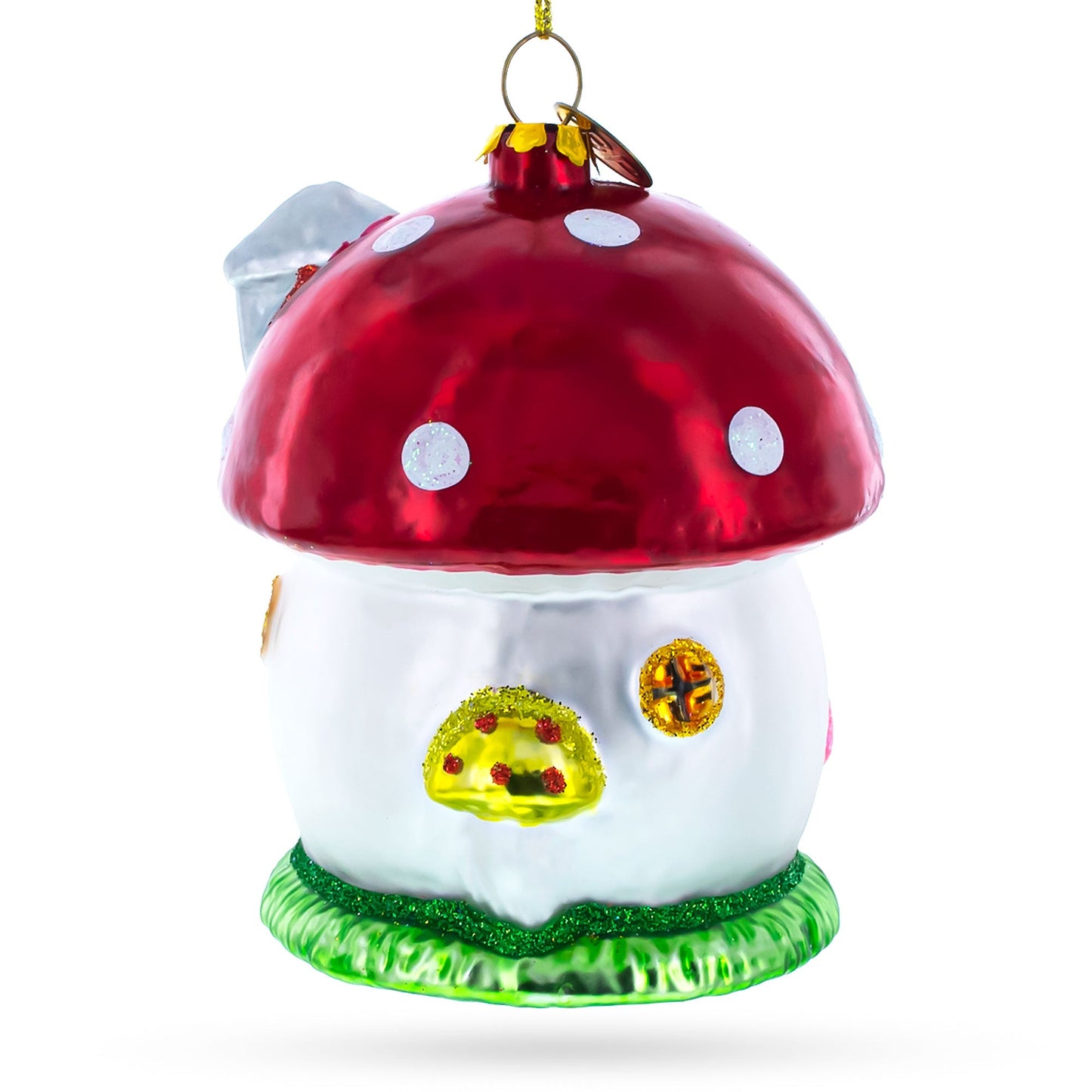 Fairy Tale Mushroom House Glass Christmas Ornament
