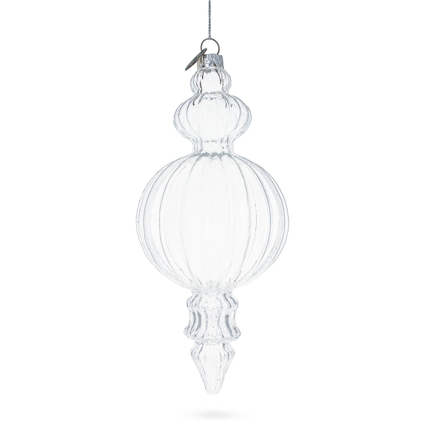 Triple Finial Clear Glass Christmas Ornament 6.7 Inches (170 mm)