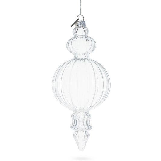 Triple Finial Clear Glass Christmas Ornament 6.7 Inches (170 mm)