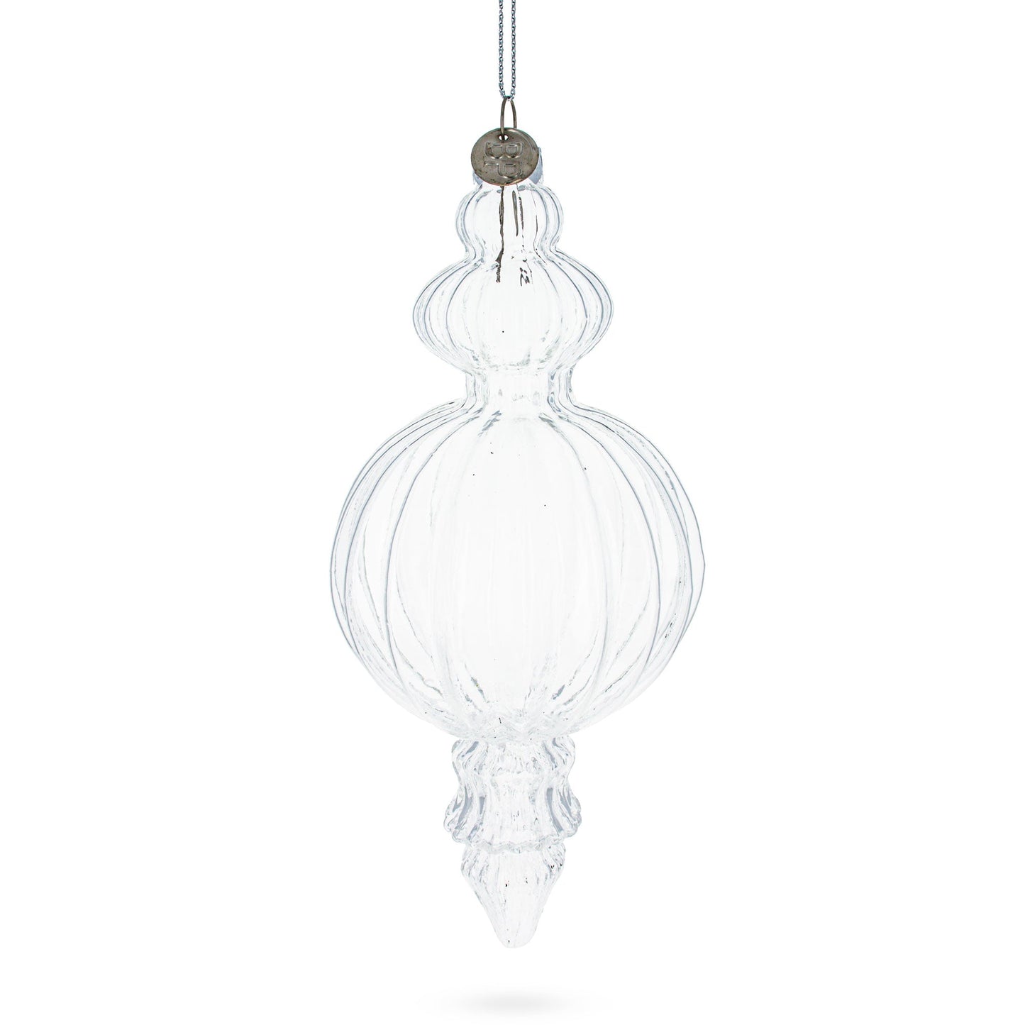 Triple Finial Clear Glass Christmas Ornament 6.7 Inches (170 mm)