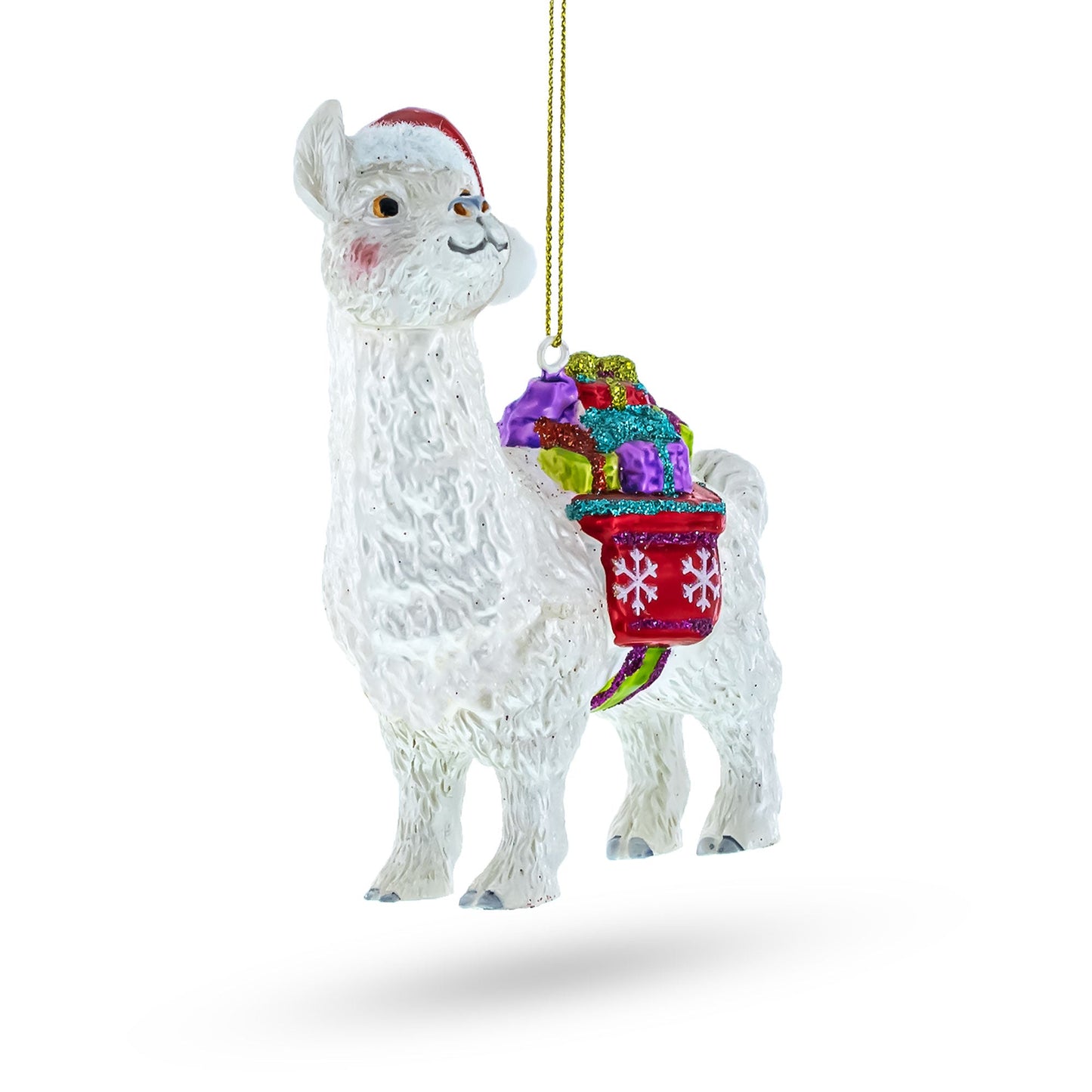 Lama with Presents Glass Christmas Ornament