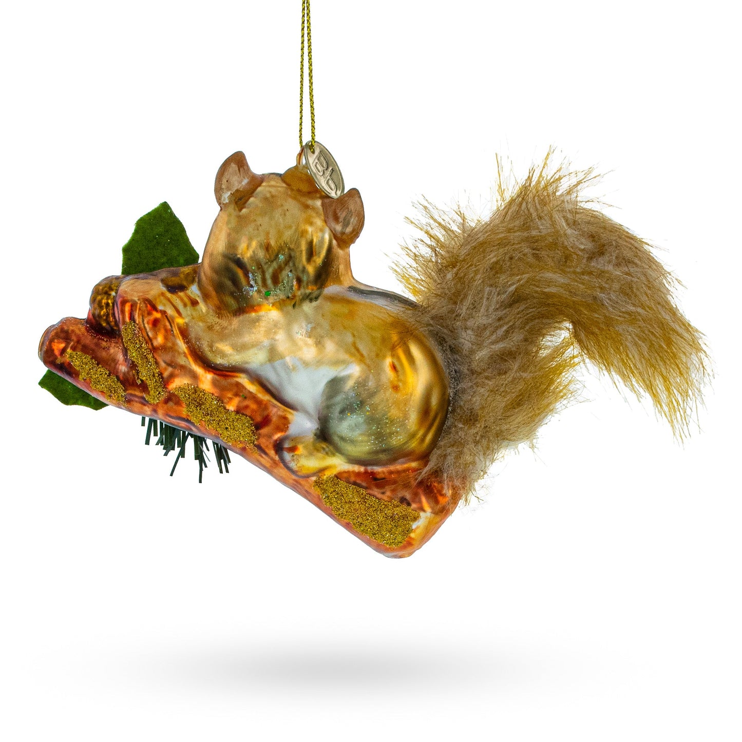 Squirrel on a Blossoming Branch Glass Christmas Ornament