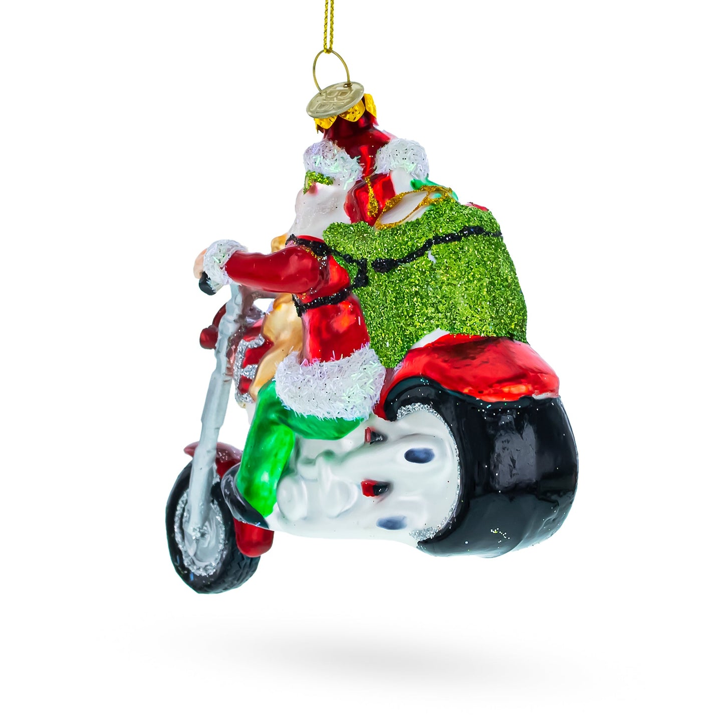 Biker Santa on Red Motorcycle Glass Christmas Ornament