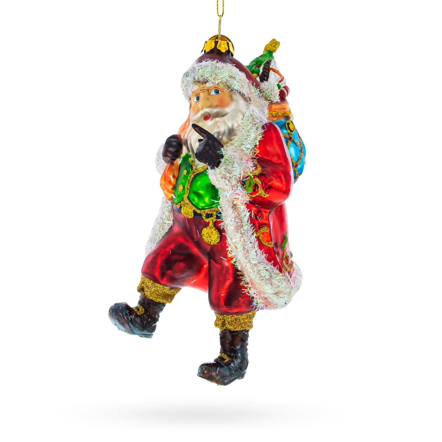Jolly St. Nick in Red Coat Glass Christmas Ornament